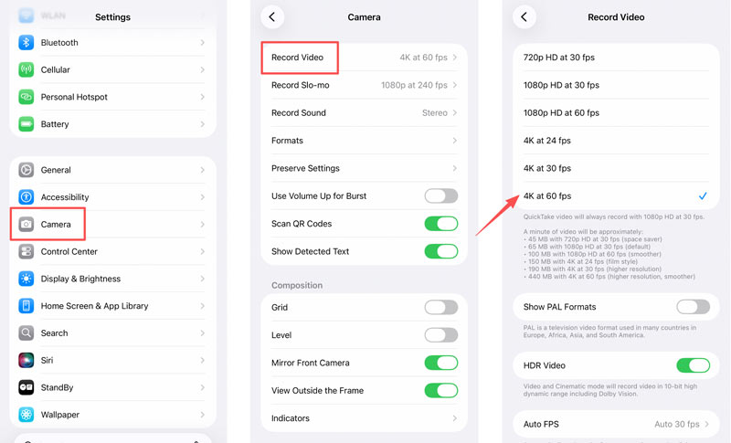 Configure as definições da câmara do iPhone para gravar em 4K.