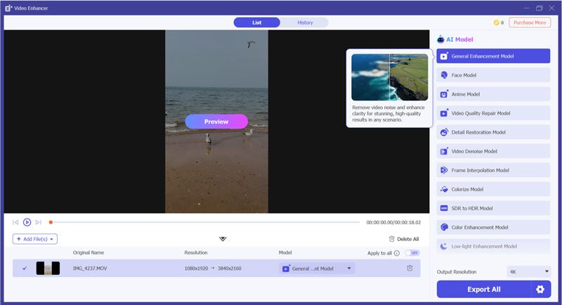 Aprimoramento de vídeo para 4K com IA (Vcu)