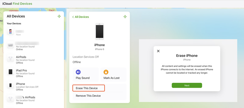 Apagar iPhone no iCloud Site Find My