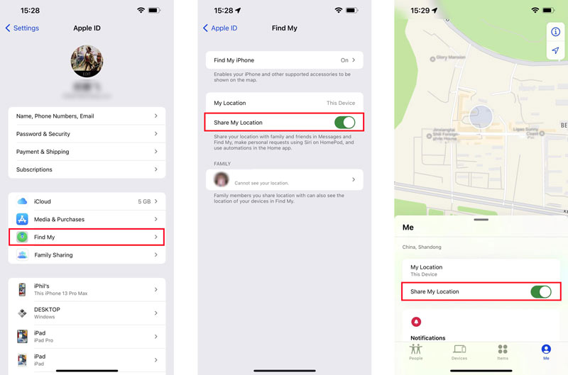 Ativar Compartilhar minha localização iPhone Encontrar meu