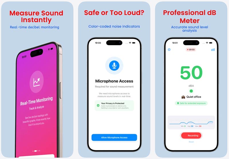 Aplicativo de analisador de som com medidor de decibéis para iPhone