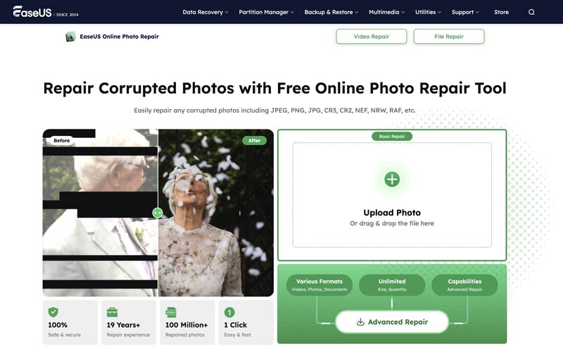 Ferramenta de reparo de fotos online gratuita da Easeus