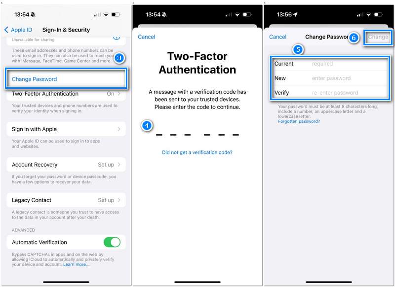 Configurações do iPhone Alterar Senha