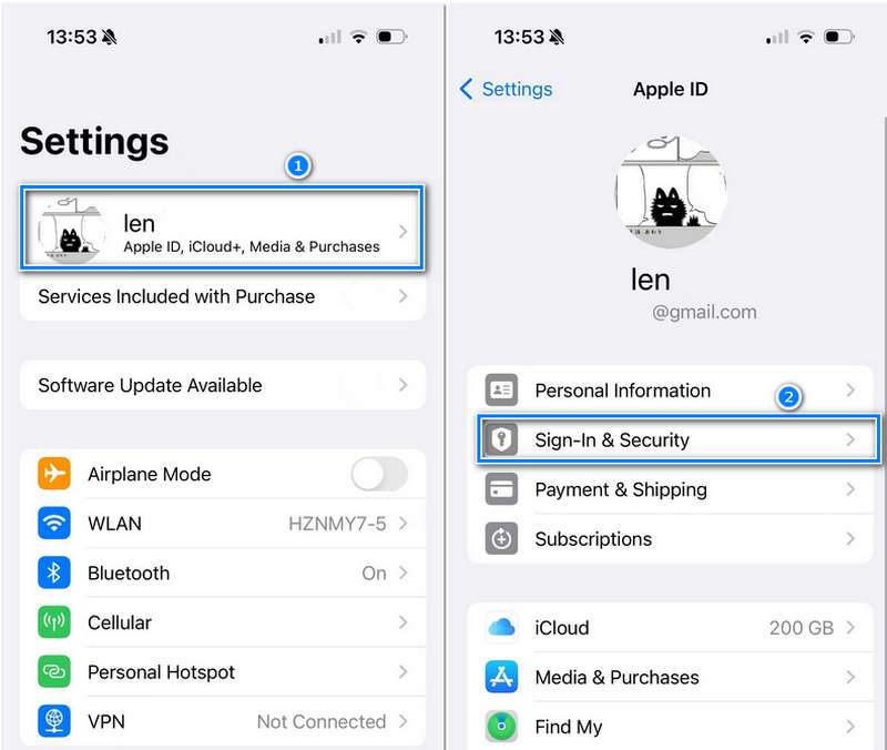 Configurações do iPhone Login e Segurança