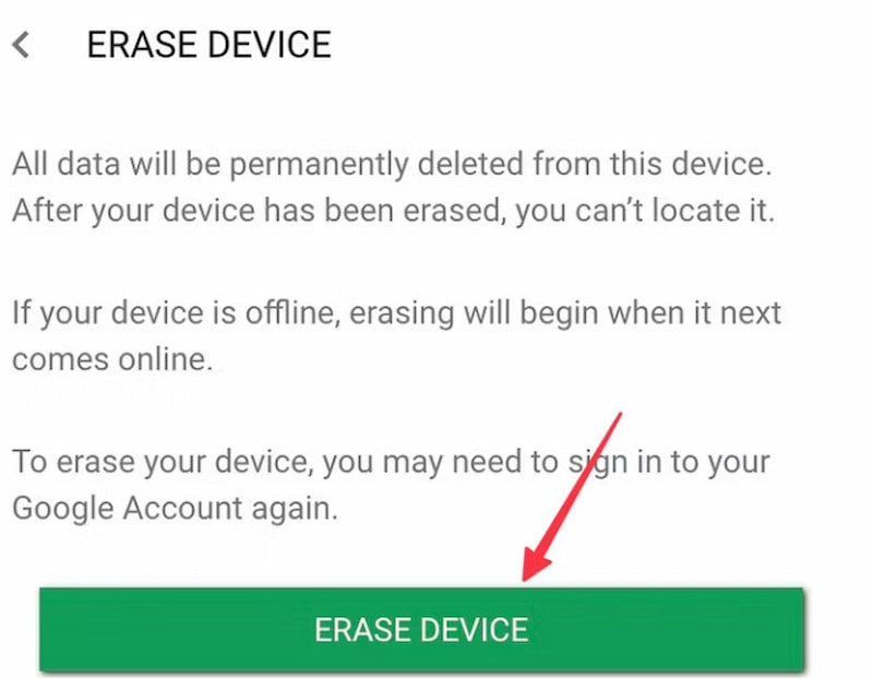 Encontre meu dispositivo Apagar dispositivo