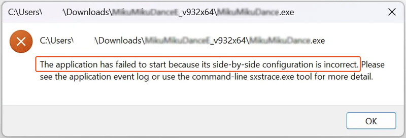 Erro de configuração lado a lado está incorreto no Windows
