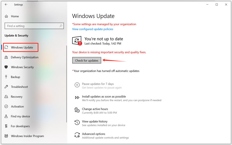 Verificação de atualizações do Windows Update