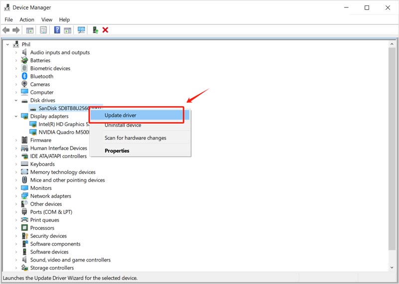 Driver de atualização do Gerenciador de dispositivos do Windows 10