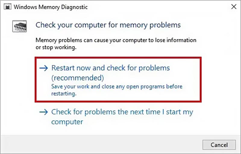 Verificação de diagnóstico de memória do Windows para erros de RAM
