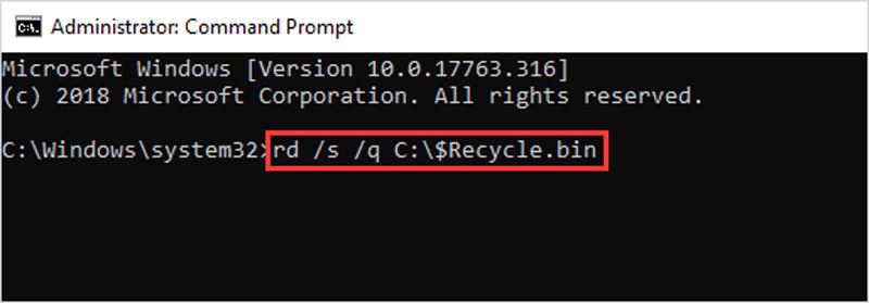Redefinir a Lixeira via Prompt de Comando