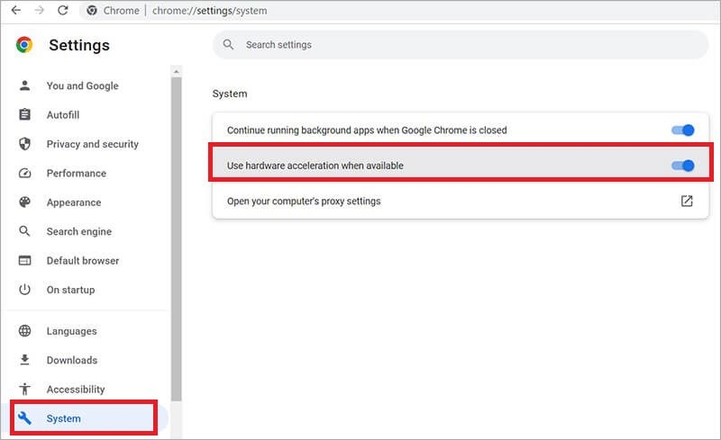 Desativar aceleração de hardware