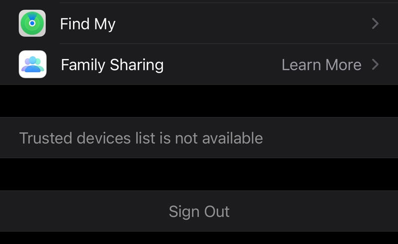 A lista de dispositivos confiáveis não está disponível para iPhone.