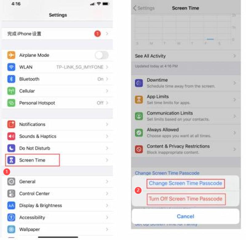 Tempo de tela do iPhone Apple ID está esmaecido