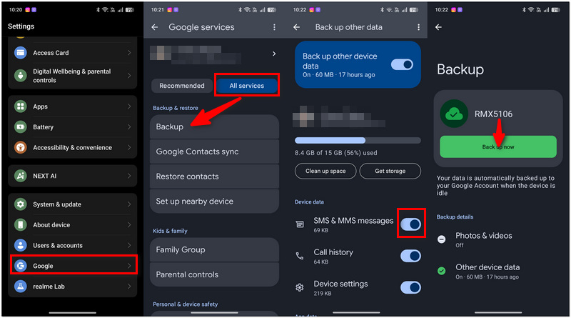 Faça backup de SMS no Google One