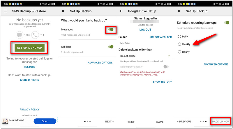 Faça backup de SMS usando o recurso de backup e restauração de SMS.
