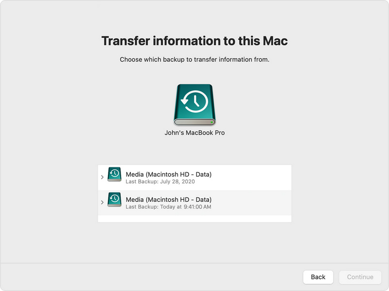 Escolha um disco de backup
