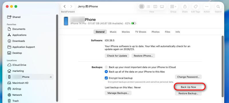 Faça backup do seu iPhone antigo com o Finder