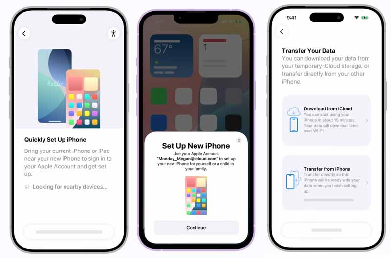 Início rápido da transferência no iPhone