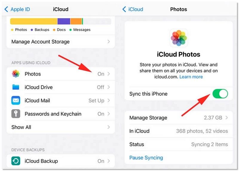 Ativar/Desativar Fotos do iCloud