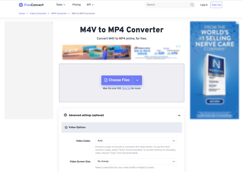 Conversor FreeConvert M4V para MP4
