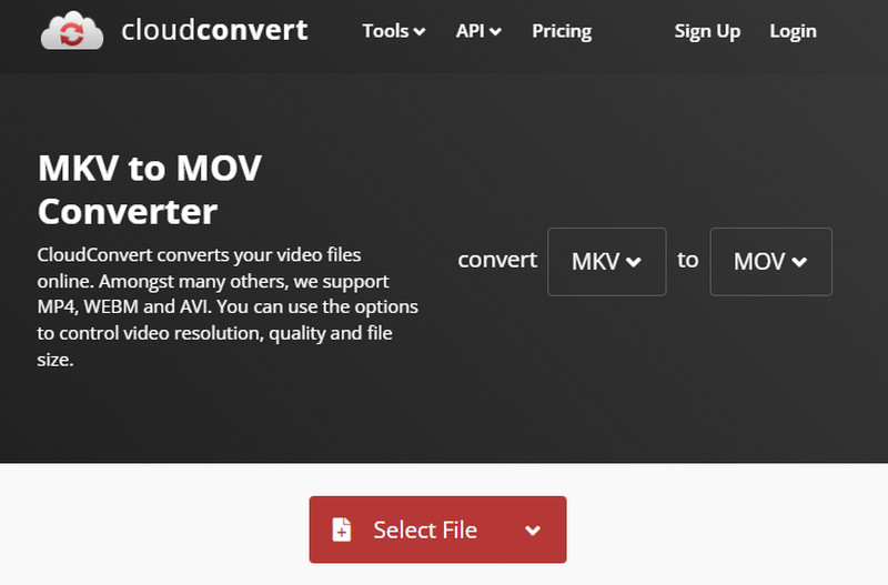 CloudConvert Adicionar arquivo MKV ao MOV