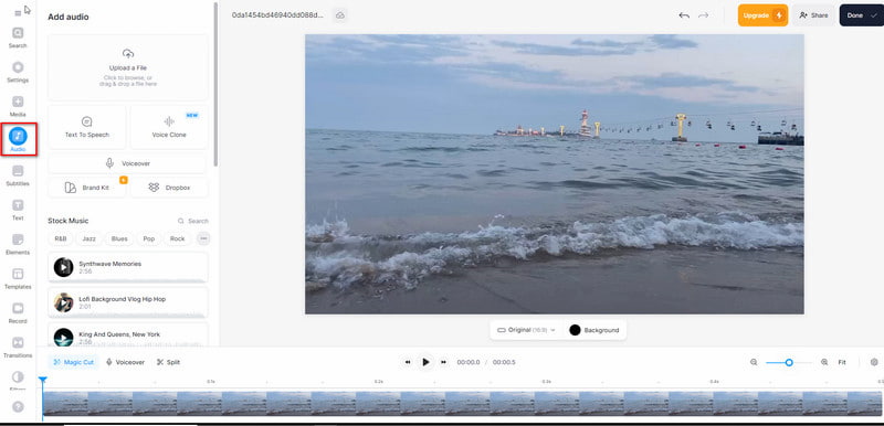 Adicionar música ao vídeo VEED.io