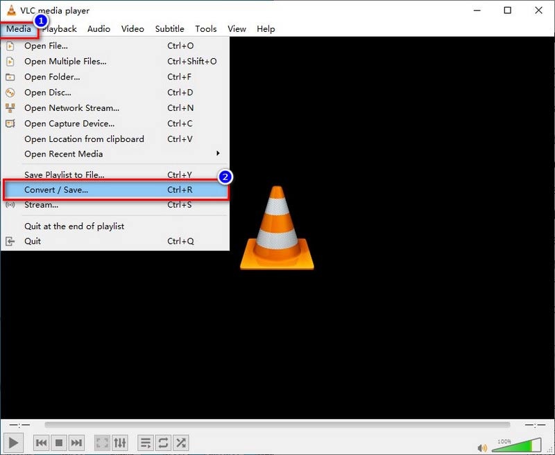 VLC Selecionar conversão de mídia