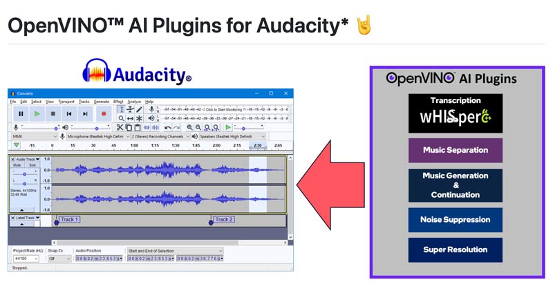 Baixe os plugins Openvino Ai para Audacity.
