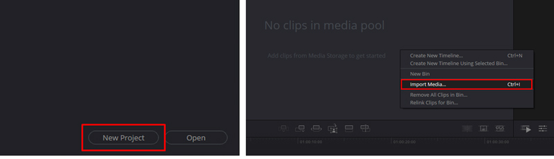 DaVinci Resolve Criar Novo Projeto Importar Mídia