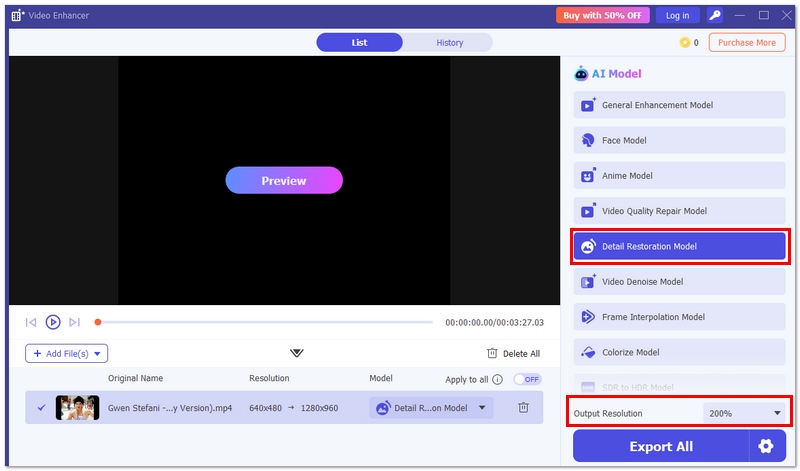 Restauração Detalhada Selecionada