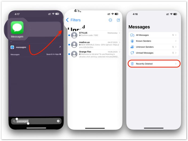 Recuperar SMS apagados da pasta "Apagados recentemente"