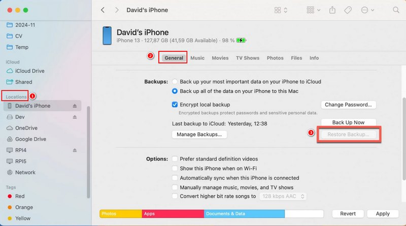 Restaurar vídeos apagados no Finder