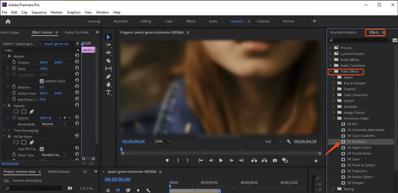 Remoção de ruído Premiere VR Remoção de ruído