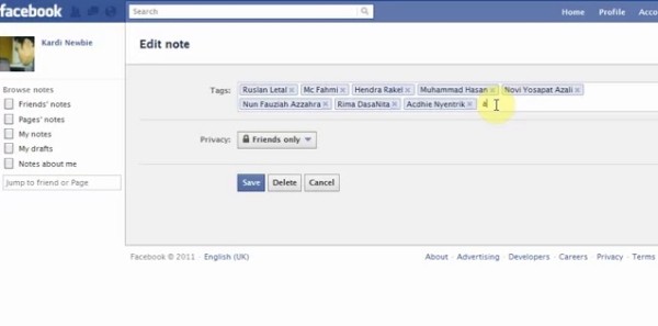 Editar notas do Facebook