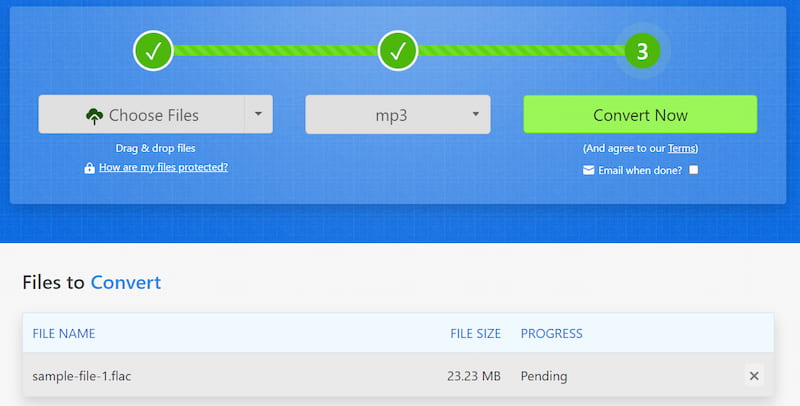 Converta FLAC para MP3 no Zamzar