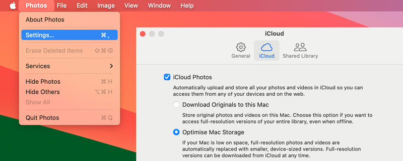 Configurações de fotos do Mac Habilitar fotos do iCloud