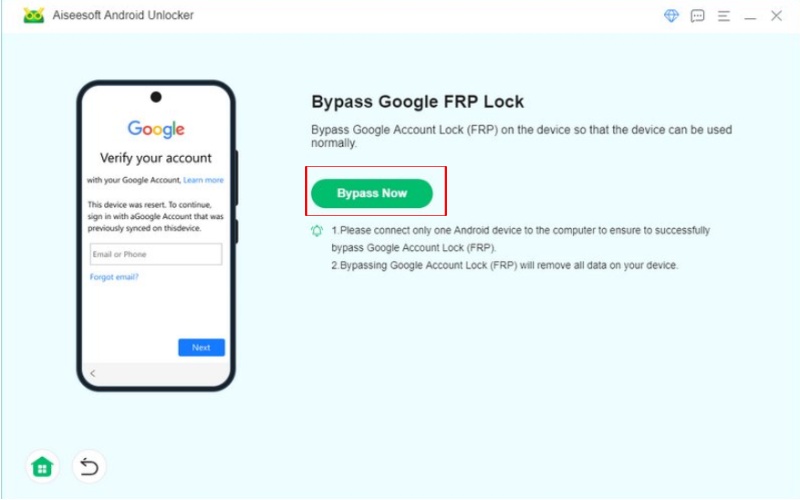 Selecione Ignorar bloqueio de conta do Google