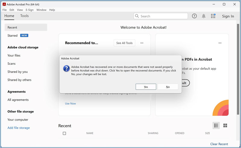 Adobe Acrobat Pro recupera documentos não salvos