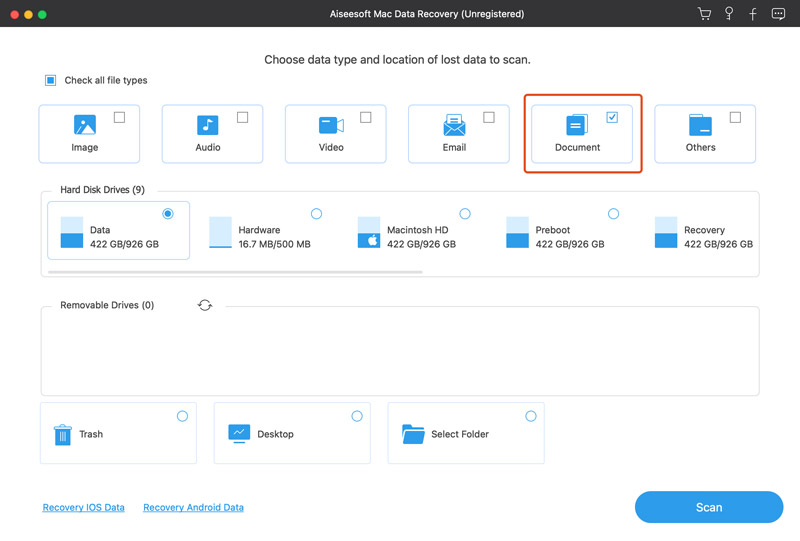 Selecione apenas o documento para digitalizar