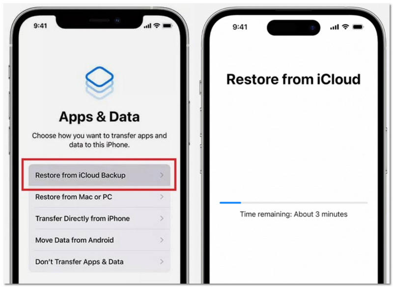 Escolha Restaurar do backup do iCloud