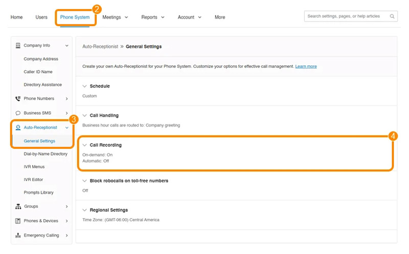 Ativar gravação automática de chamadas RingCentral