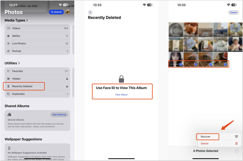 Recuperar vídeos excluídos no iPhone recentemente excluídos