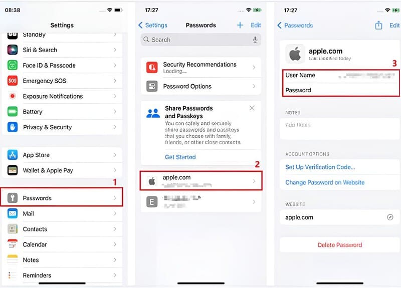Ver senha nas configurações