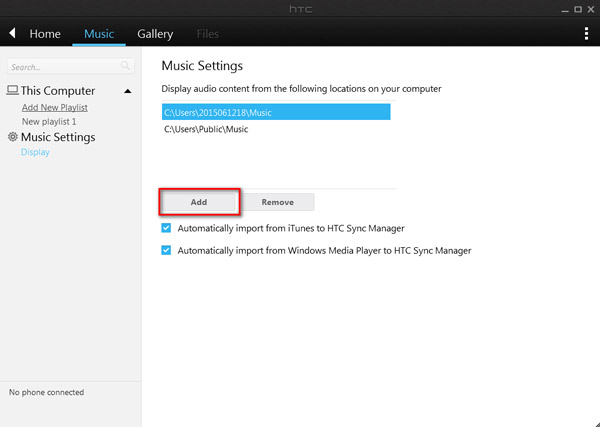 Adicionar música com HTC Sync Manager