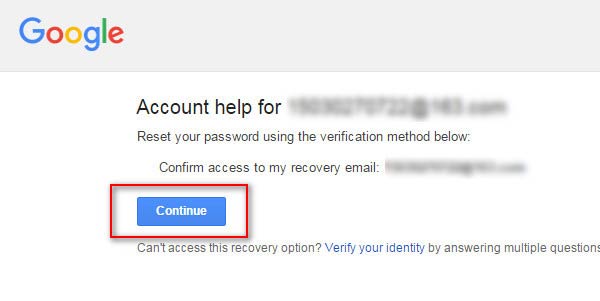 Clique em Continuar para receber meu e-mail de recuperação