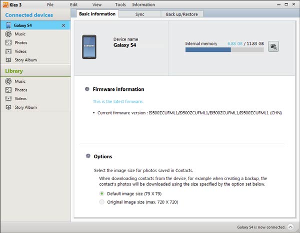 Interface Samsung Kies